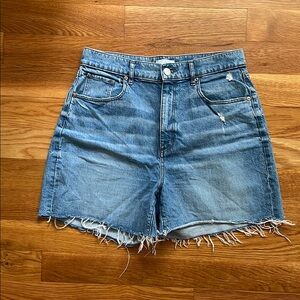 LOFT Blue Jean Shorts with Frayed Hem and Relaxed Fit
